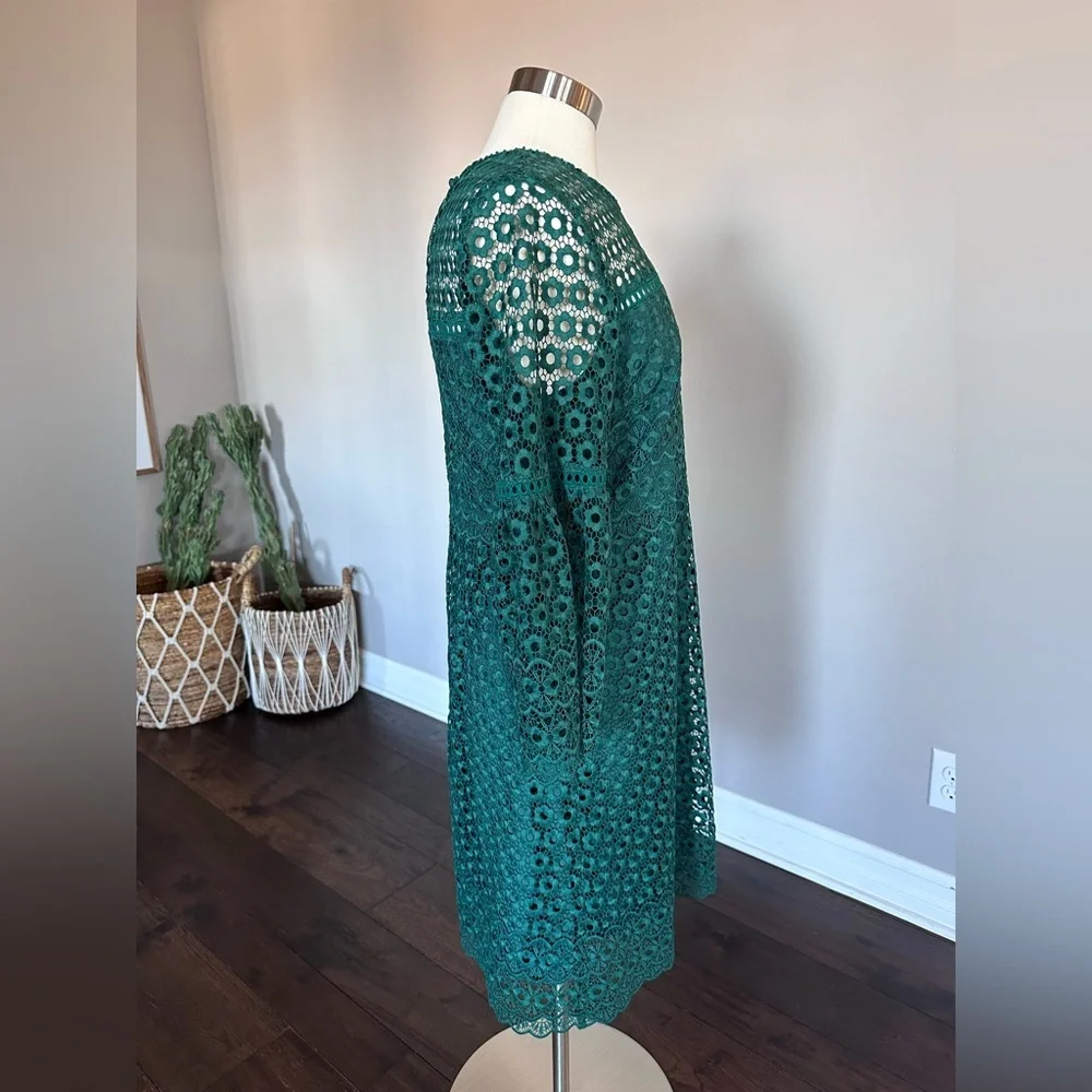 J. Crew Dress Bell Sleeve Daisy Eyelet Lace Crochet Holiday Emerald Green 12 - Picture 5 of 12